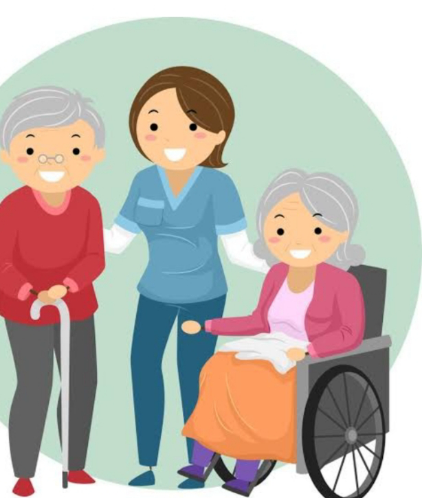 Ilustración de cuidado y acompañamiento a personas mayores